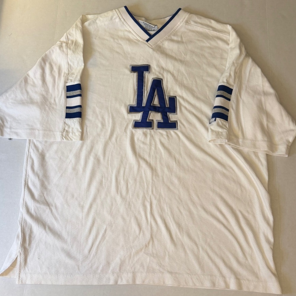 VTG Lee Sport Los Angeles Dodgers MLB V-Neck Jersey Shirt White Blue XL Y2K